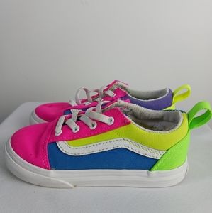 Vans Old Skool Elastic Neon Pink Purple Yellow Shoes Low - Size 9 Toddler